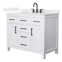 Beckett 42" White Single Vanity & Giotto Quartz Top (3-Hole) & Black Trim