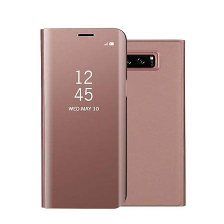 Luxury Ultra Thin Slim Clear Transparent View Mirror Full Screen Shockproof Flip Cover Protective Case with Kickstand for Samsung Galaxy S8 - Rose Gold
