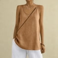 thumbnail image 2 of Linen Tops for Women Comfy Lounge Wear Summer Sleeveless Crewneck Shirt Casual Blouse Loose Fit Gauze Cami Shirts Light Brown XXL, 2 of 5