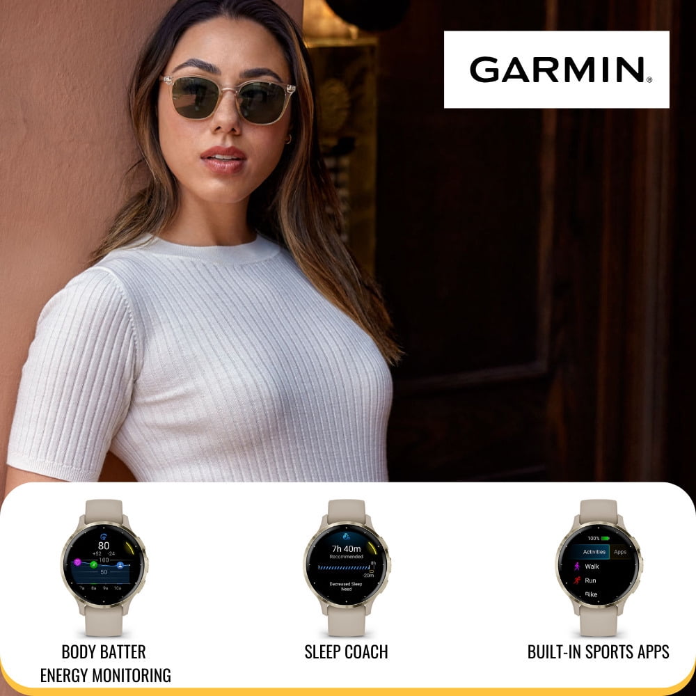 Garmin Venu 3S Soft Gold Stainless Steel Bezel Smartwatch with 41mm Ivory Case and Silicone Band Bundle with Charger Stand for Garmin Smartwatches and Focus Charger Port Protectors (9-Pack) (3 Items)