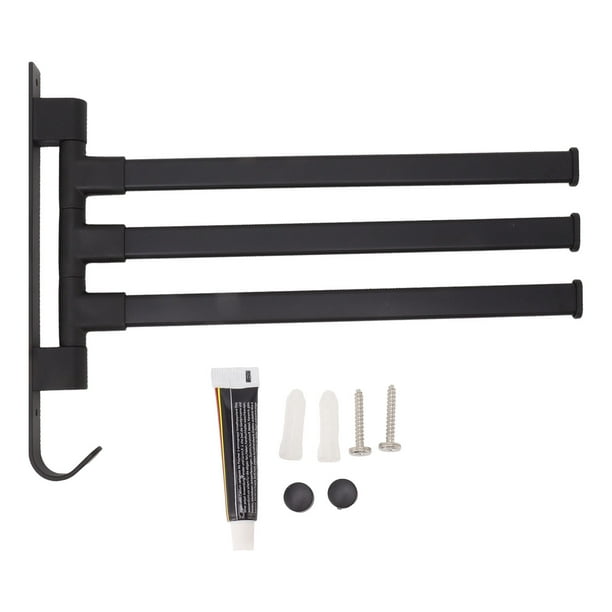 Toallero giratorio negro sin perforaciones Toallero de baño Toallero de pared Barra para colgar en esquina de baño 3 brazos