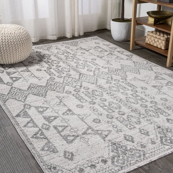 JONATHAN Y MOROCCAN HYPE 8 x 10 Area Rug, Idris Tribal Diamond Geometric - Gray/Beige, MOH304A-8
