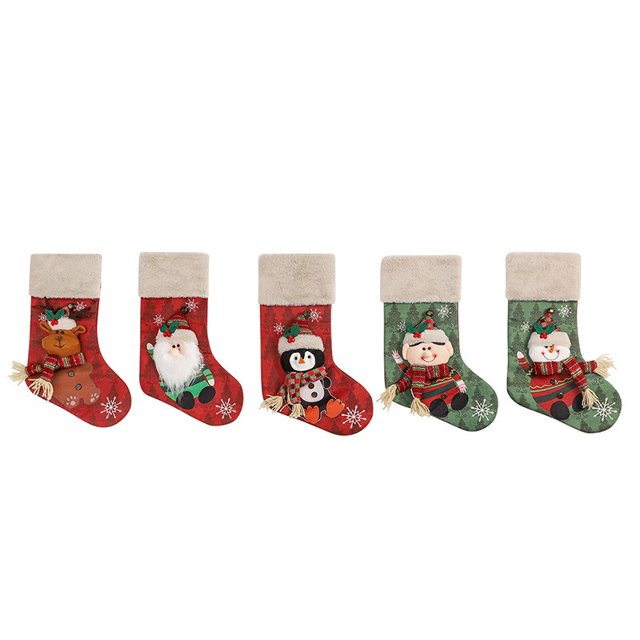 5 uds medias navideñas, medias rojas navideñas grandes decoración medias colgantes para el hogar chimenea árbol de Navidad calcetín caramelo