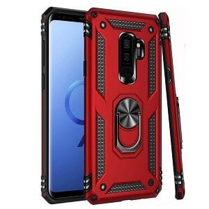 Samsung Galaxy S9 Red Military Grade 360 Degree Rotating Metal Magnetic Ring Car Mount Holder Kickstand Shockproof Heavy Duty Cover