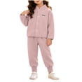 thumbnail image 2 of WAVSUF Girls Fall Fleece Sets 2 Piece, Long Sleeve Zipper Sweatshirts and Joggers Winter Warm Casual Outfits Pink 7-8, 2 of 7