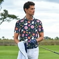 thumbnail image 3 of Yiaed Floral RabbitPrint Men's Short Sleeve Polo Shirt,Golf Polo for Men Three-Button Golf Shirt Athletic Casual Collared T-Shirt- Medium, 3 of 7