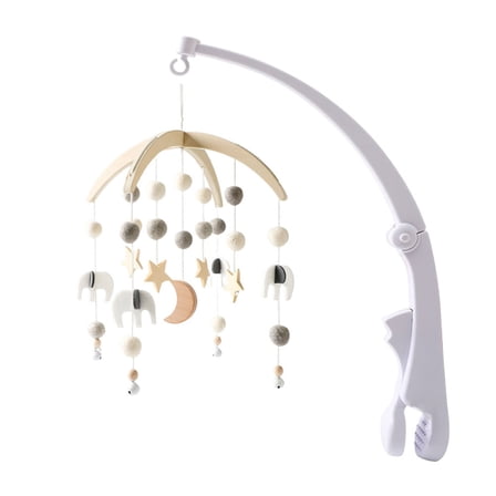 Wooden Star Baby Crib Mobile with Wind Chime, Rotating Hanging Bed Bell for Newborns, Wooden Nursery Decoration with Beech Crib Holder