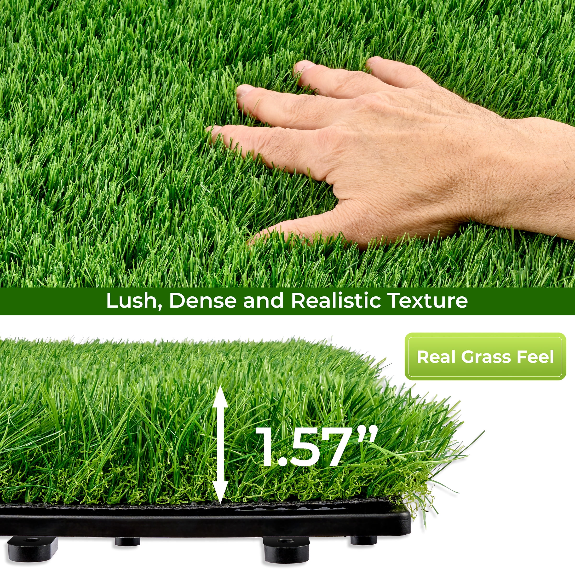 Sorbus 6pcs 24 Sq. Ft. Interlocking Artificial Grass Tiles – 24"x24" Turf Mats for Patio, Balcony, Deck, Pets & Dog Pee Pad – Self-Draining Outdoor Flooring, 8-Buckle System