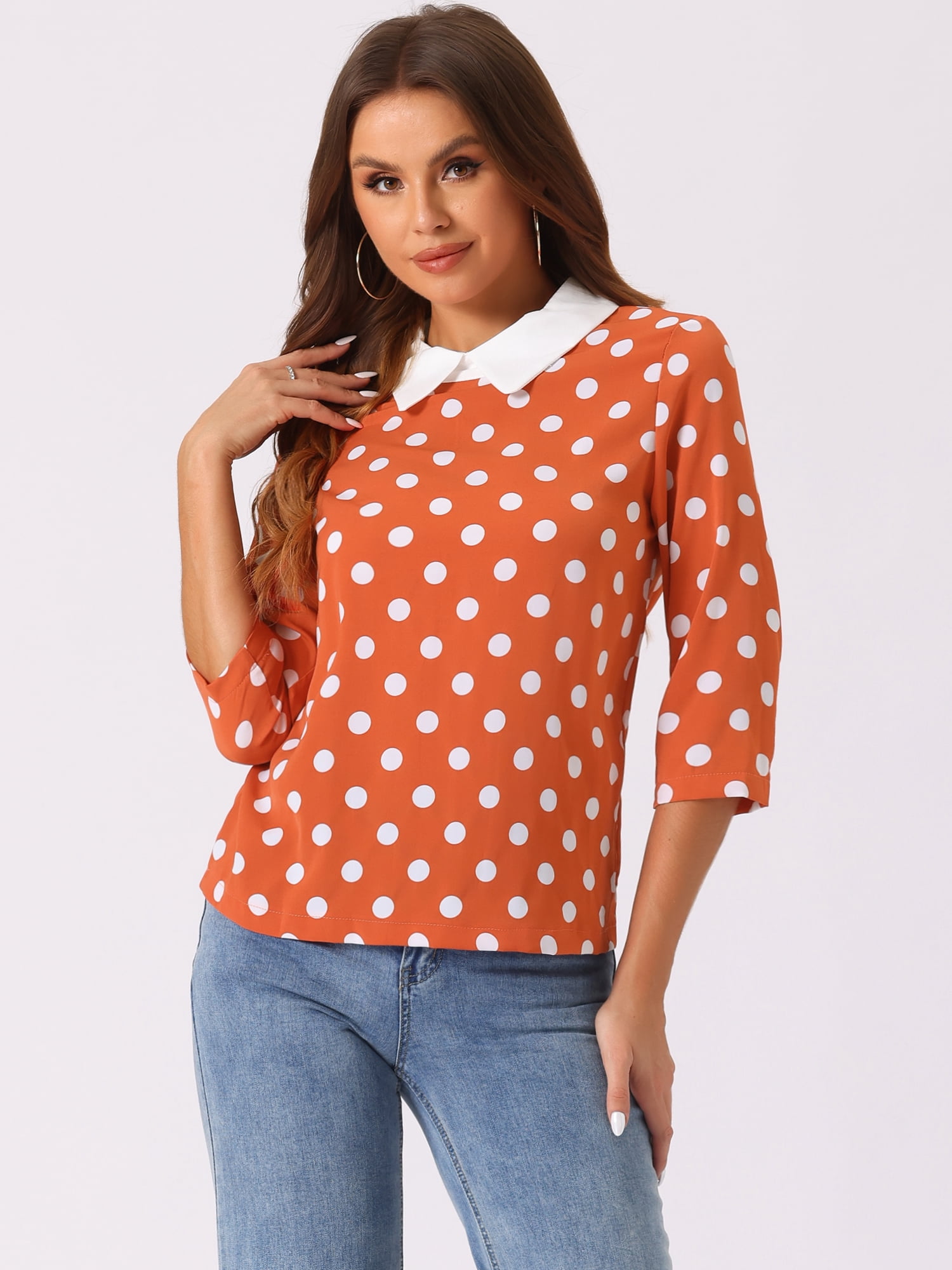 DARING DIVA Blouses 3/4 Sleeves Solid Office Work Tops S Orange