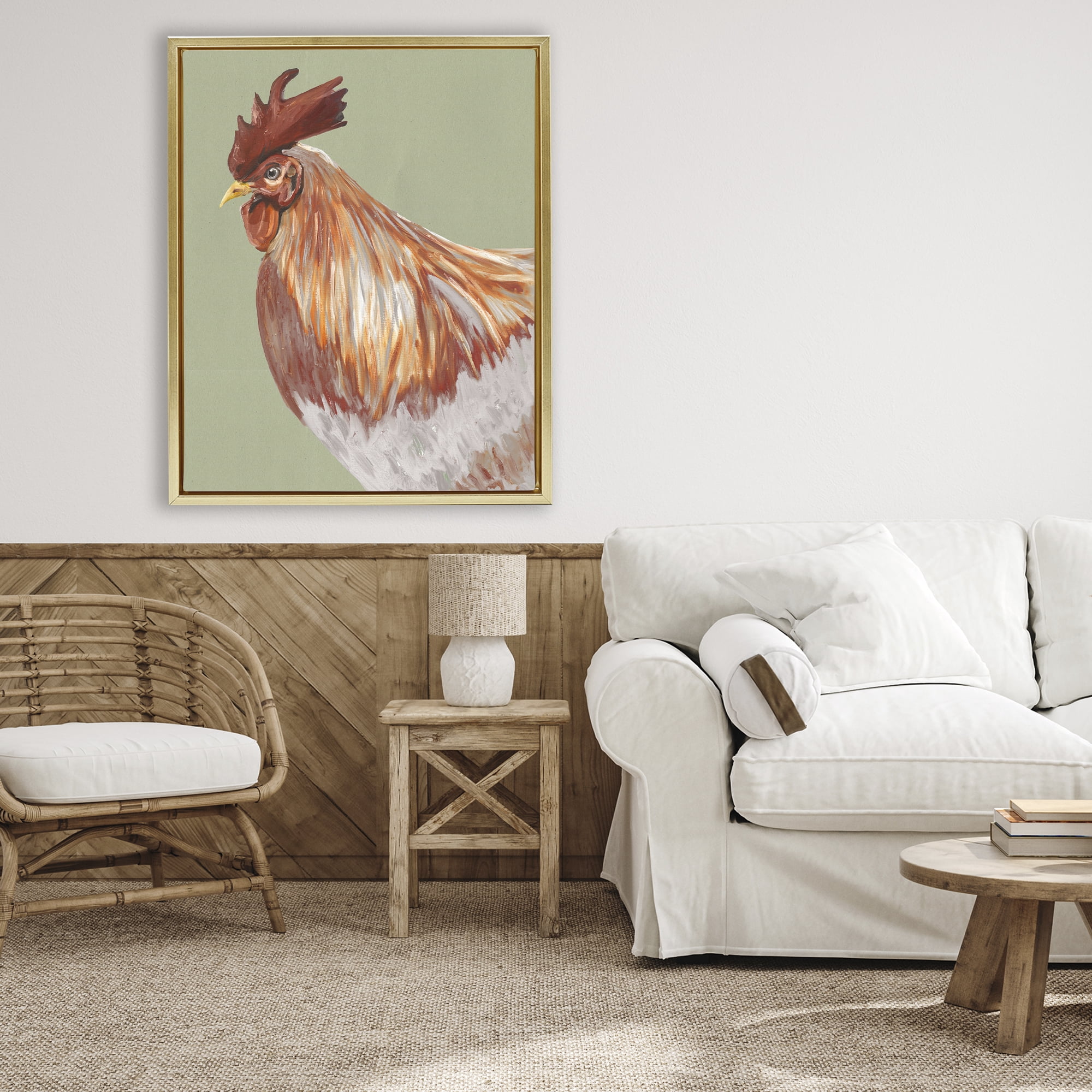 Stupell Industries Gallant Rooster Portrait Gold Framed Floater Canvas Wall Art, design by Andy Beauchamp