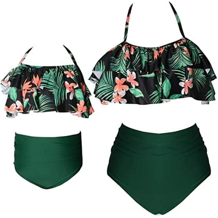 

Mommy and Me Swimsuits Two Piece Bikini Set Family Matching Bathing Suits Swimsuit High Waist Triangle Panty Set