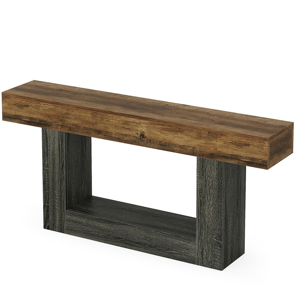Resenkos Entryway Table, Console Sofa Table,63" Wood Console Table, Farmhouse 2-Tier Sofa Table Entryway Table,Brown & Grey