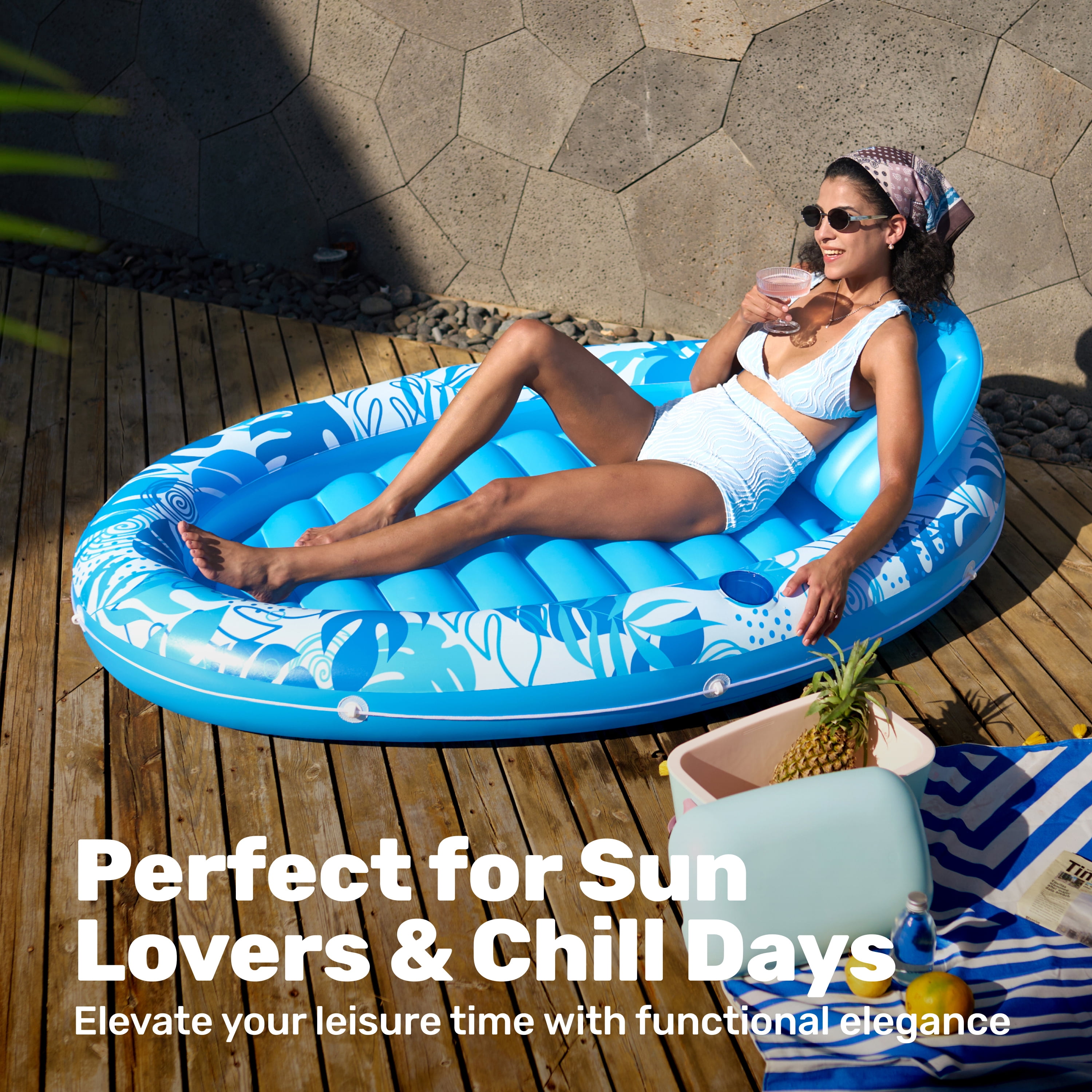 SLOOSH Inflatable Tanning Pool Lounger Float, 70" x 50" Oval Suntan Tub Floatie for Adults, Tanning Pool Suntan Tub Raft Floatie, Sunbathing Bed Lounge for Summer Water Party