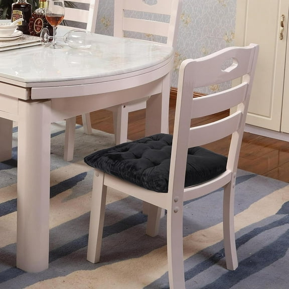 4 Pack Chair Cushions for Dining Office Kitchen Chairs 19x19 Black Velvet Seat Pads with Ties