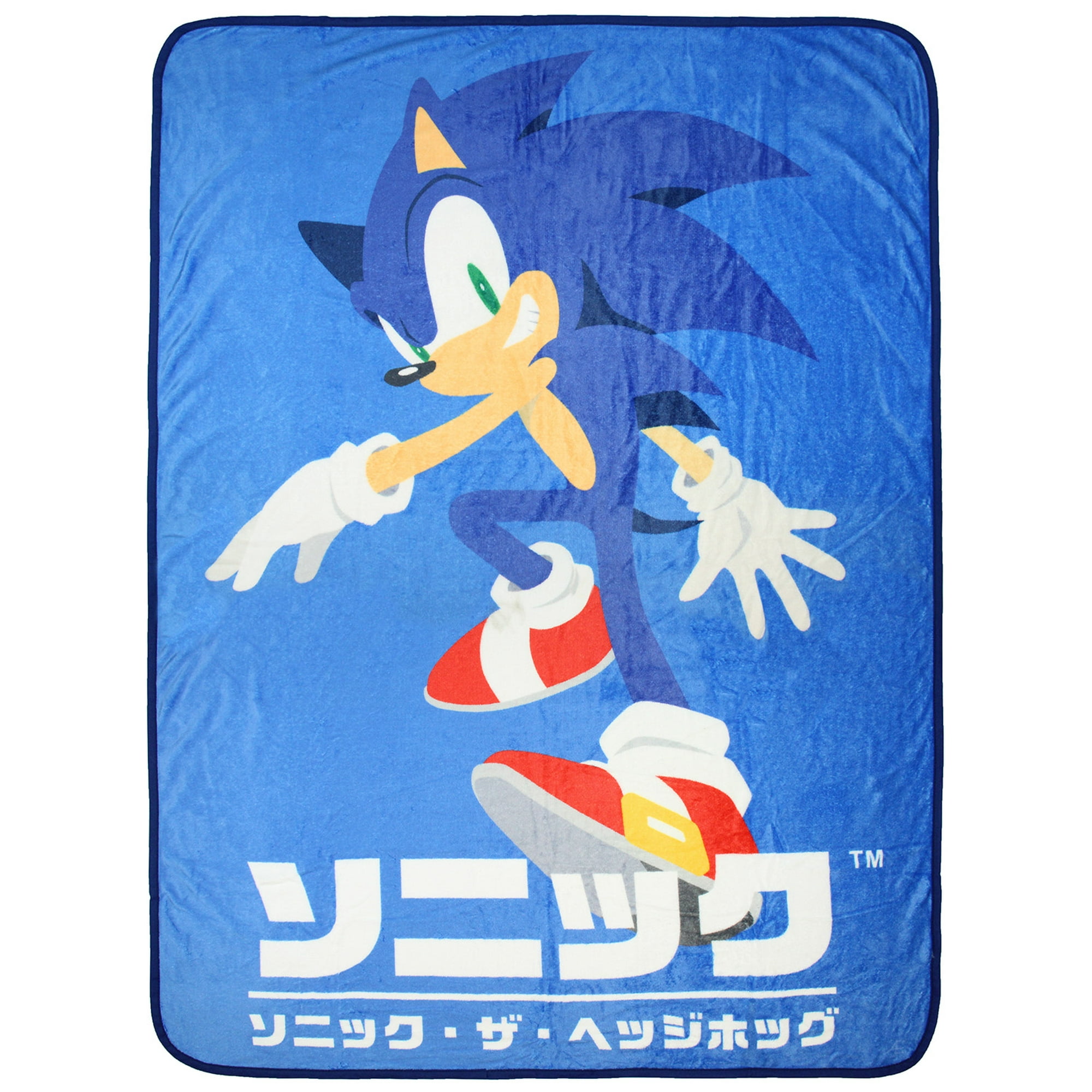 Seven Times Six Sonic The Hedgehog Japanese Script Video Game Plush Fleece Throw Blanket Blue One Size