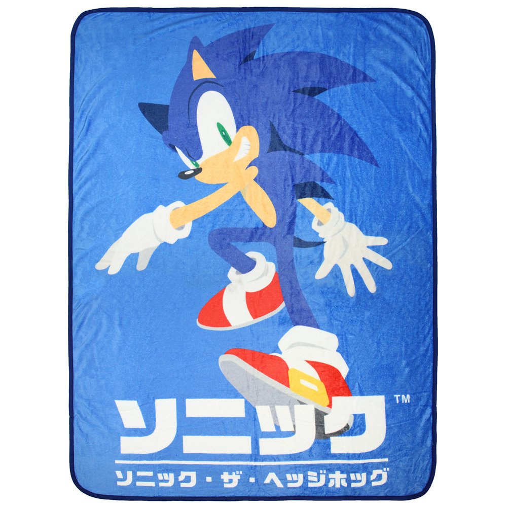 Sonic The Hedgehog Japanese Script Video Game Plush Fleece Throw
