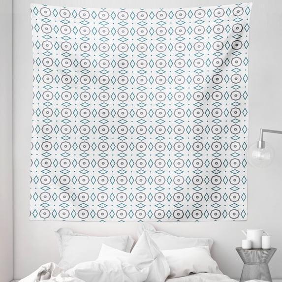 Geometrical Tapestry, Abstract Illustration Concentric Octagon Shapes Along Rhombuses and Dots Images, Fabric Wall Hanging Decor for Bedroom Living Room Dorm, 5 Sizes, Green Grey, by Ambesonne