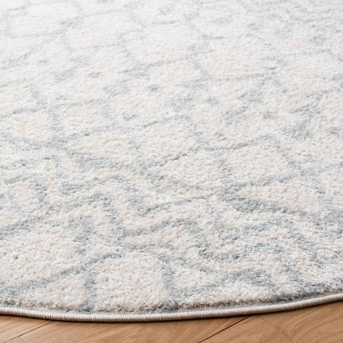 SAFAVIEH Tulum Glen Moroccan Geometric Area Rug, 3' x 3' Round, Ivory/Light Grey