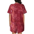 thumbnail image 6 of Uemuo Abstract Red Marble Pattern Women's Short-Sleeved Pajama, Button-Front Loungewear, 2-Piece Summer Sleepwear, Elastic Drawstring Shorts-4X-Large, 6 of 7