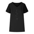 thumbnail image 4 of WREESH Women's Cotton Linen V-Neck T-Shirt Casual Short Sleeve Graphic Tee with Batwing Sleeves Black, 4 of 5
