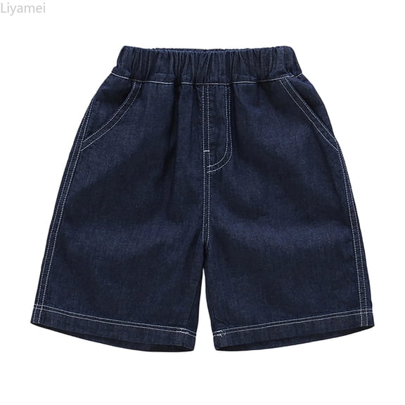 Liyamei Boys Relaxed Denim Shorts with Elastic Waist for Summer Size 2-10,Dark Blue