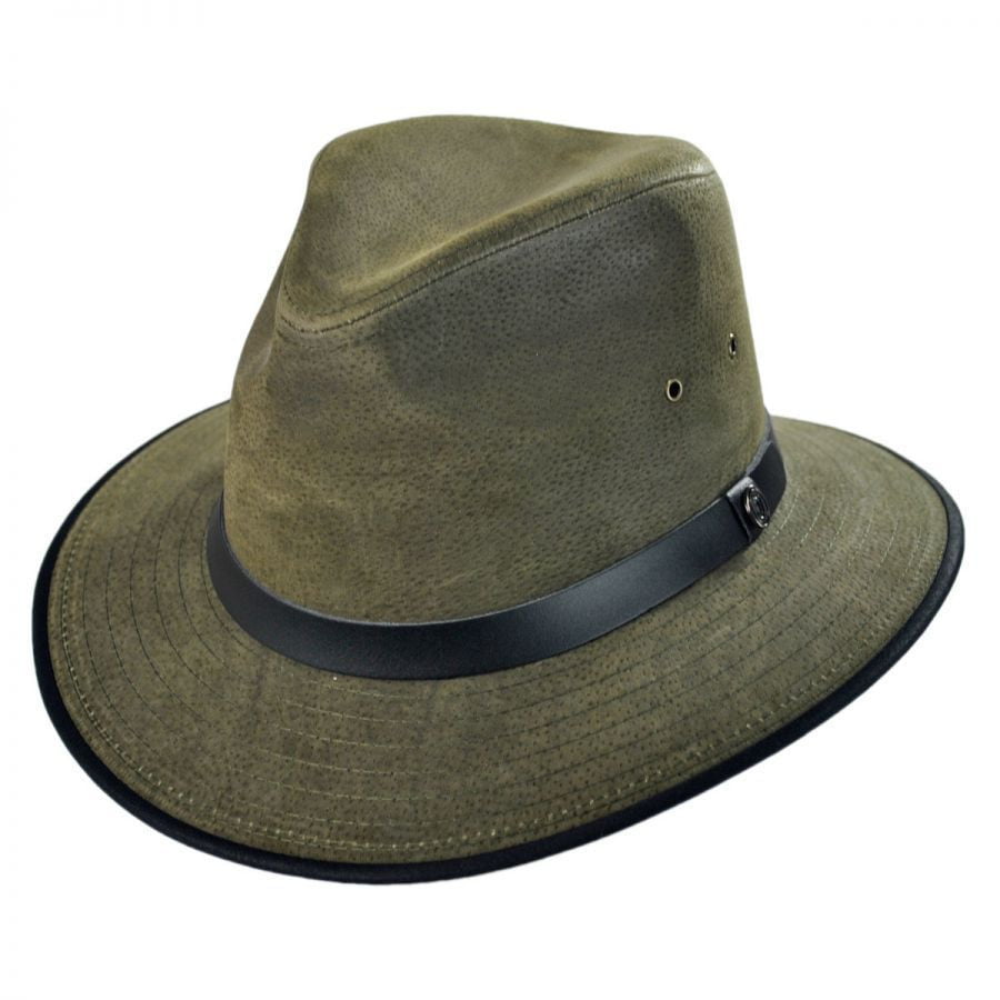 Jaxon Hats - Nubuck Leather Safari Fedora Hat - XL - Olive Green ...