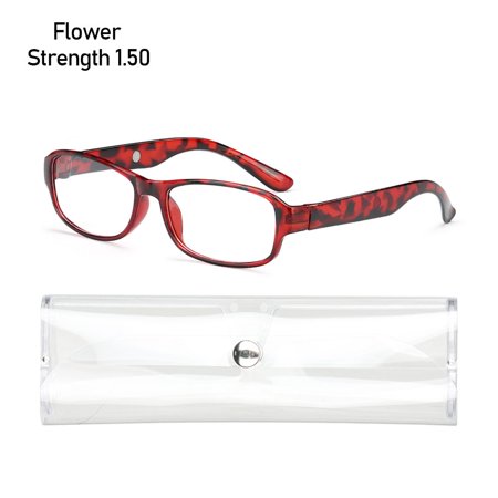 Unisex Eyeglasses Ultra-Light Clear HD Lens Presbyopia Eyeglasses Reading Glasses Magnifying Eyewear With Glasses Case FLOWER STRENGTH 1.5