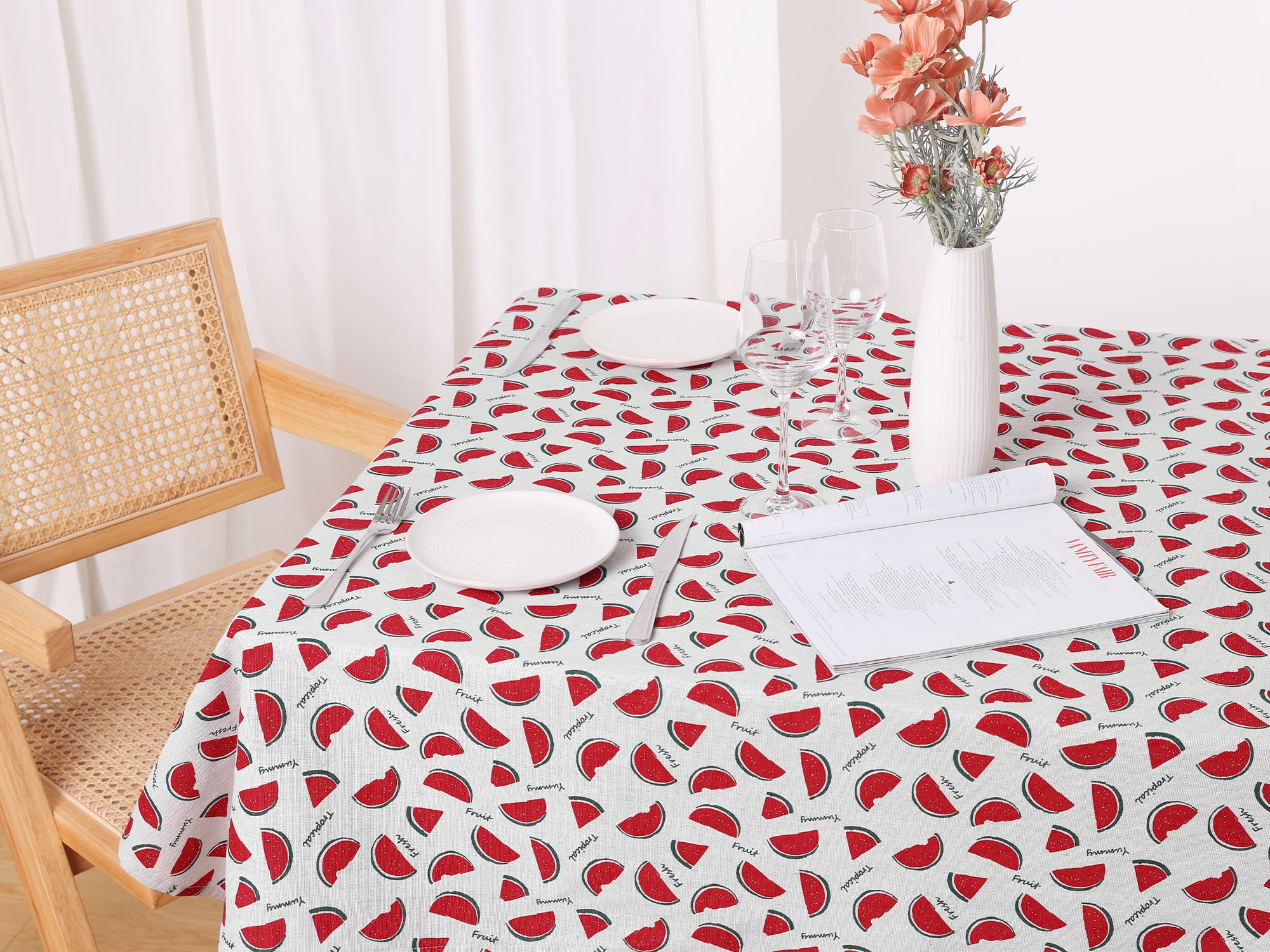 Unique Bargains Rectangle Wrinkle Resistant Washable Polyester Tablecloth Watermelon 55x71 Inch
