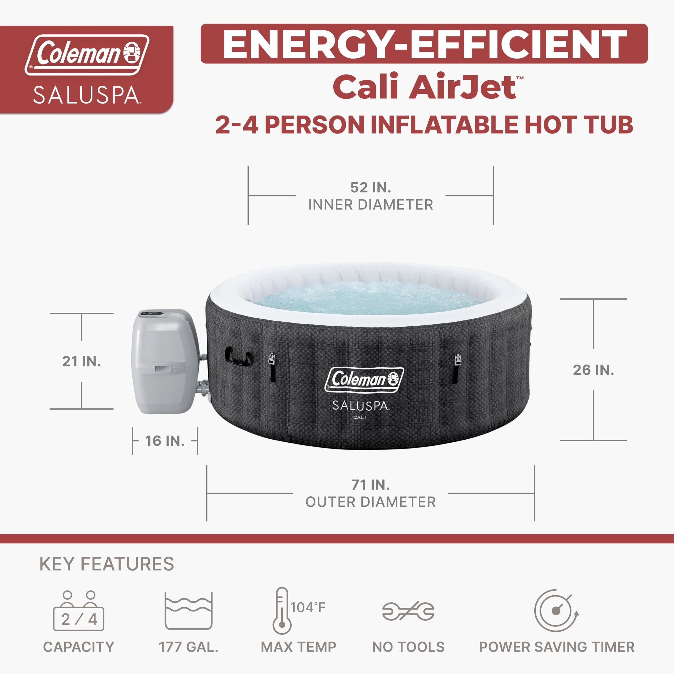 Coleman SaluSpa Cali Energy-Efficient AirJet 2-4 Person Circle Inflatable Hot Tub with Pump #P08411