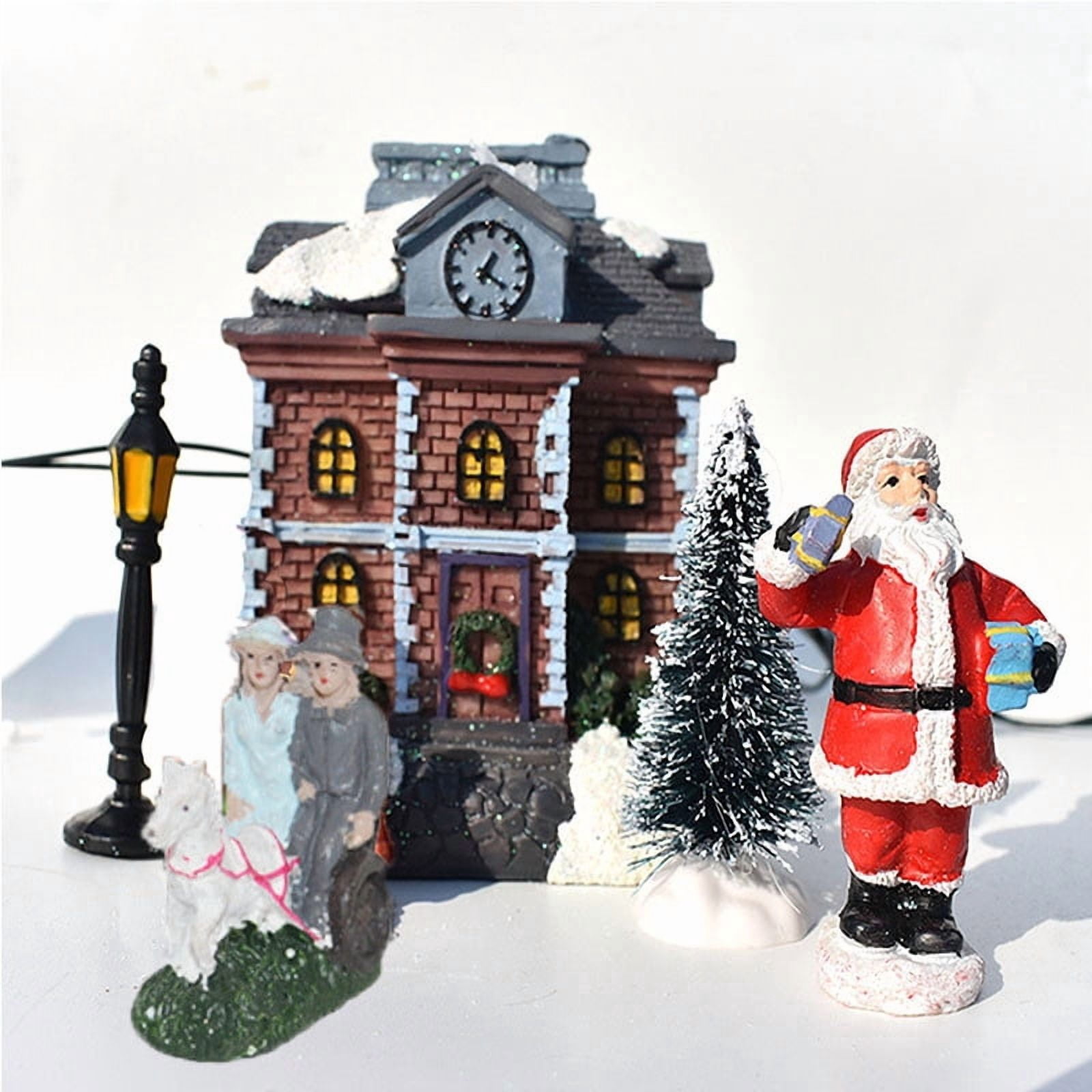 erdimoy Christmas Light‑Up Village House Set, 10 Pcs Resin Snowy Town Building Figurines Tabletop Holiday Decoration Gift