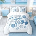 thumbnail image 3 of Manfei Blue Seashell Starfish Bedding Comforter Set for Girls Kids, Princess Bow Full Bedding Set, Reversible 7-Piece, 3 of 6
