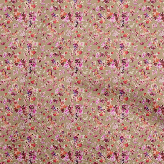 oneOone Cotton Poplin Light Brown Fabric Abstract Floral Craft Projects Decor Fabric Printed By The Yard 42 Inch Wide