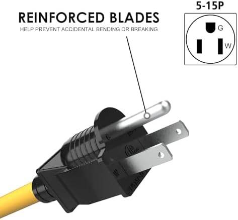 [4 in 1] 15 Amp to 20 Amp Plug Adapter Heavy Duty Extender T Blade Cable 5-15P to 5-15/20R, 5-15P to 6-15/20R AC Power Household Converter, 15A 125V to 20A 250V USA 3Pin Male UL CUL Listed 1FT