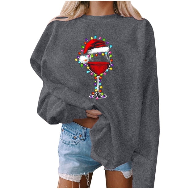 Gibobby Sudaderas para mujer navidad Tops para mujer, de tamaño, sudadera de manga larga, suéter con capucha, blusa de otoño para chicas adolescentes(Gris oscuro,XG)