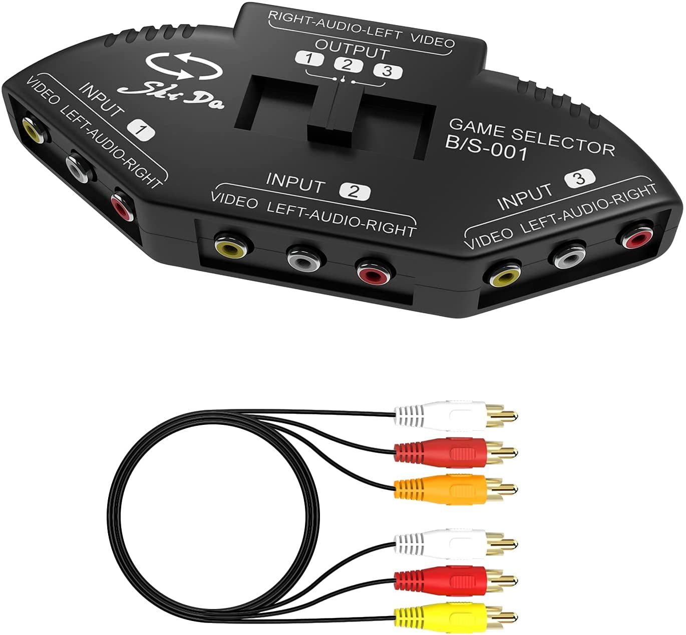 Rybozen 3-Way Audio Video AV RCA Switch Selector Box Splitter for Xbox,  DVD, VCR, PS2 and Wii with AV Cable