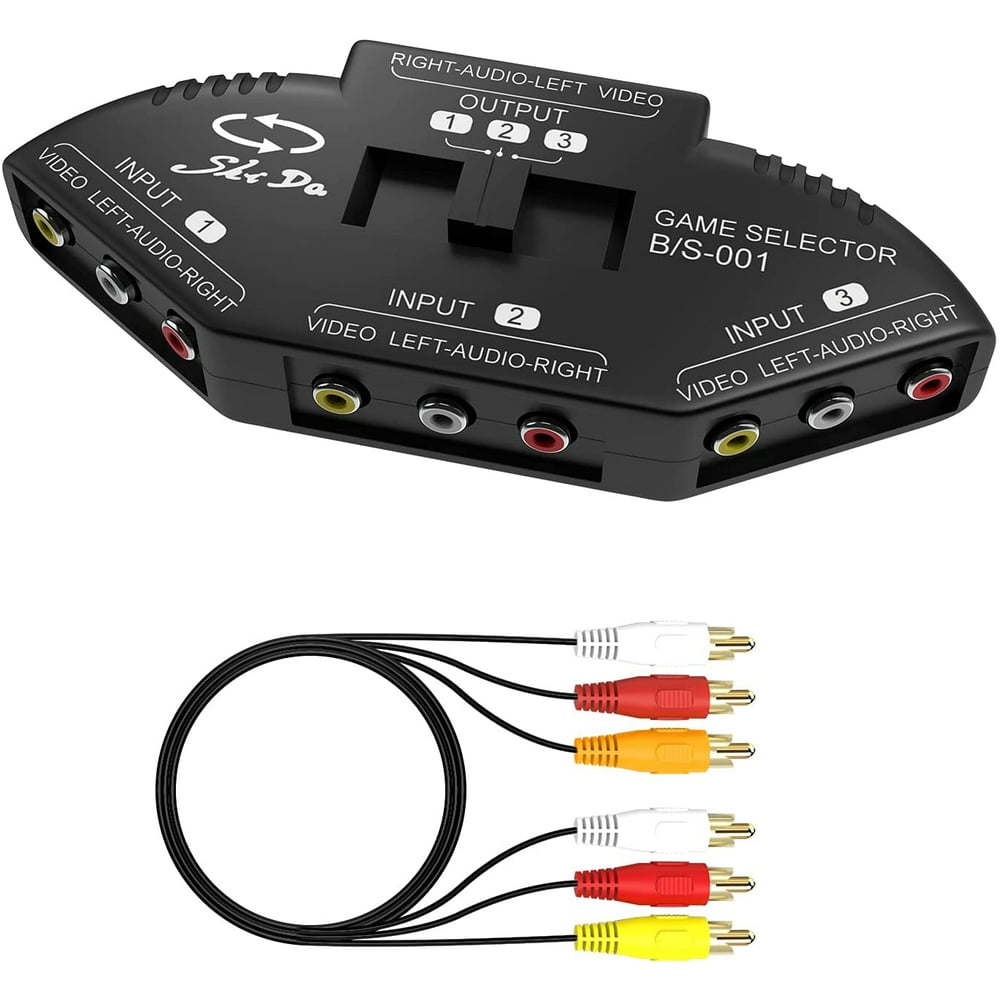 RCA Splitter with 3Input and 1Output, Audio and Video RCA Switch Box