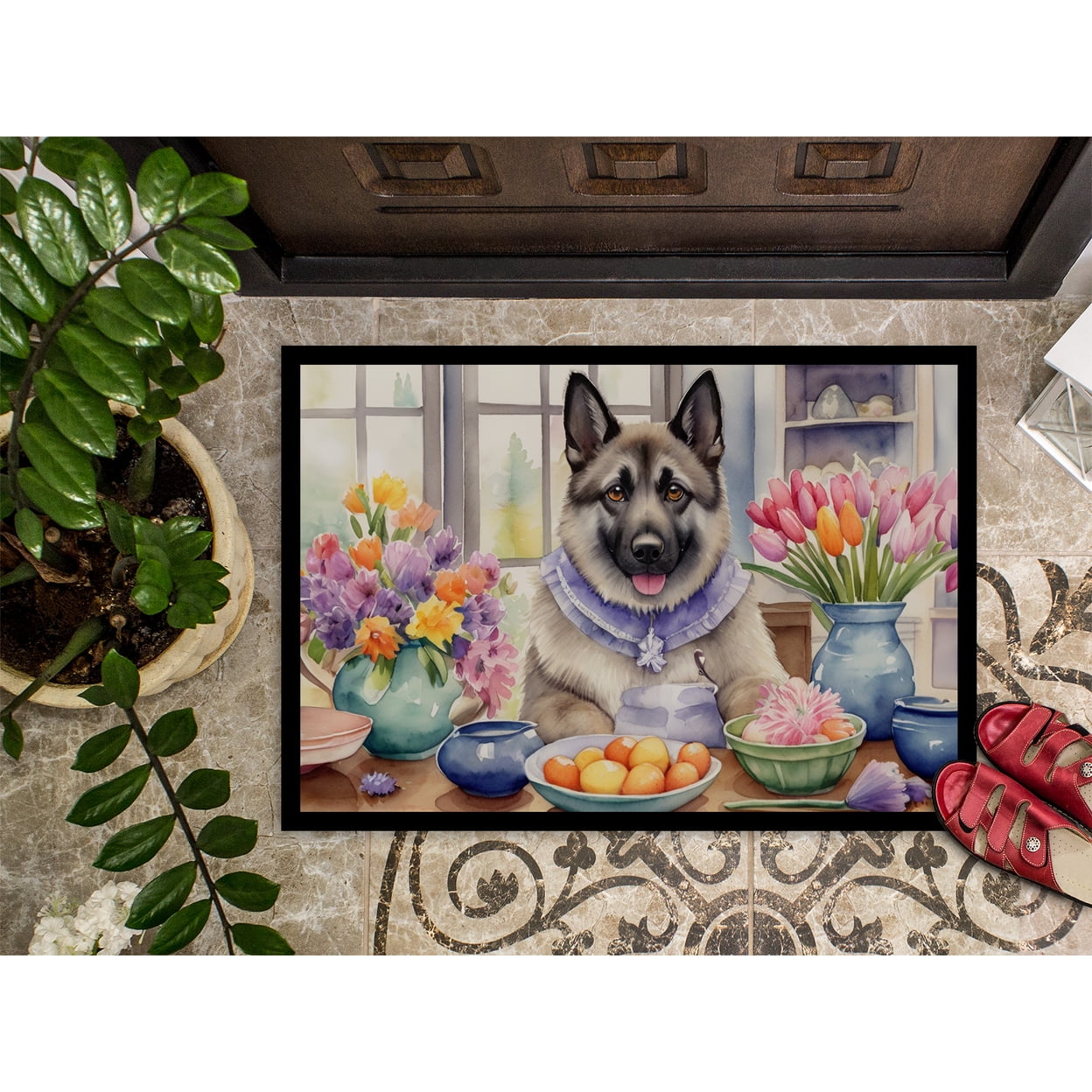Decorating Easter Norwegian Elkhound Doormat 27 in x 18 in
