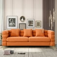 thumbnail image 3 of Atumon 81"L 3-Seat Cloud Sofa Couch, Mid-Century Upholstered Sofa Furniture with 4 Metal Legs and 3 Pillows, Modern Teddy Sofa for Living Room, Bedroom & Apartment, 81"L x 32"W x 28"H, Orange, 3 of 10