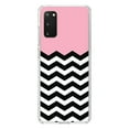 thumbnail image 1 of DistinctInk Clear Shockproof Hybrid Case for Galaxy S20 / S20 5G (6.2" Screen) - TPU Bumper, Acrylic Back, Tempered Glass Screen Protector - Black White Pink Chevron - Black & White Stripes Pattern, 1 of 2