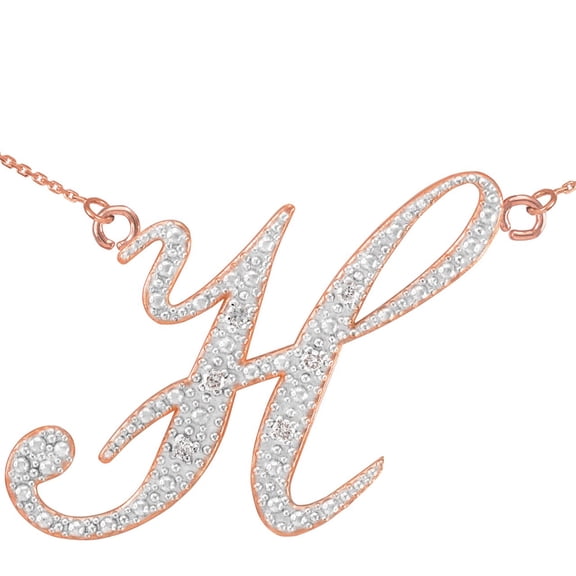 14K ROSE GOLD LETTER SCRIPT "H" DIAMOND INITIAL NECKLACE - Pendant with 18" chain