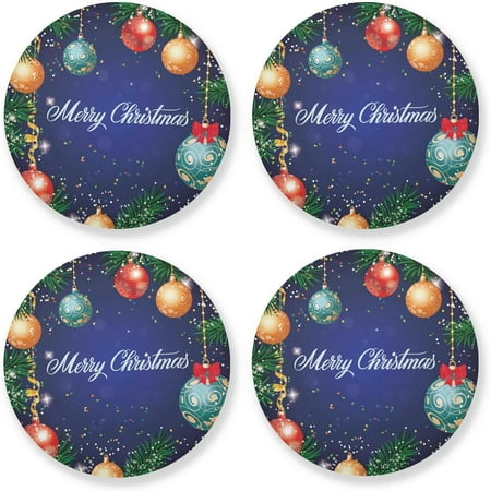 

Hidove Christmas Ball Round Coaster Heat Resistant Absorbent Drink Coaster 4 Pcs for Kitchen Bar Cafe Decor