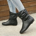 thumbnail image 2 of Mepaouo Women's Ankle Booties Buckle Mid Calf Slip on Slouch Flat Heel Comfort Riding Boots, 2 of 7
