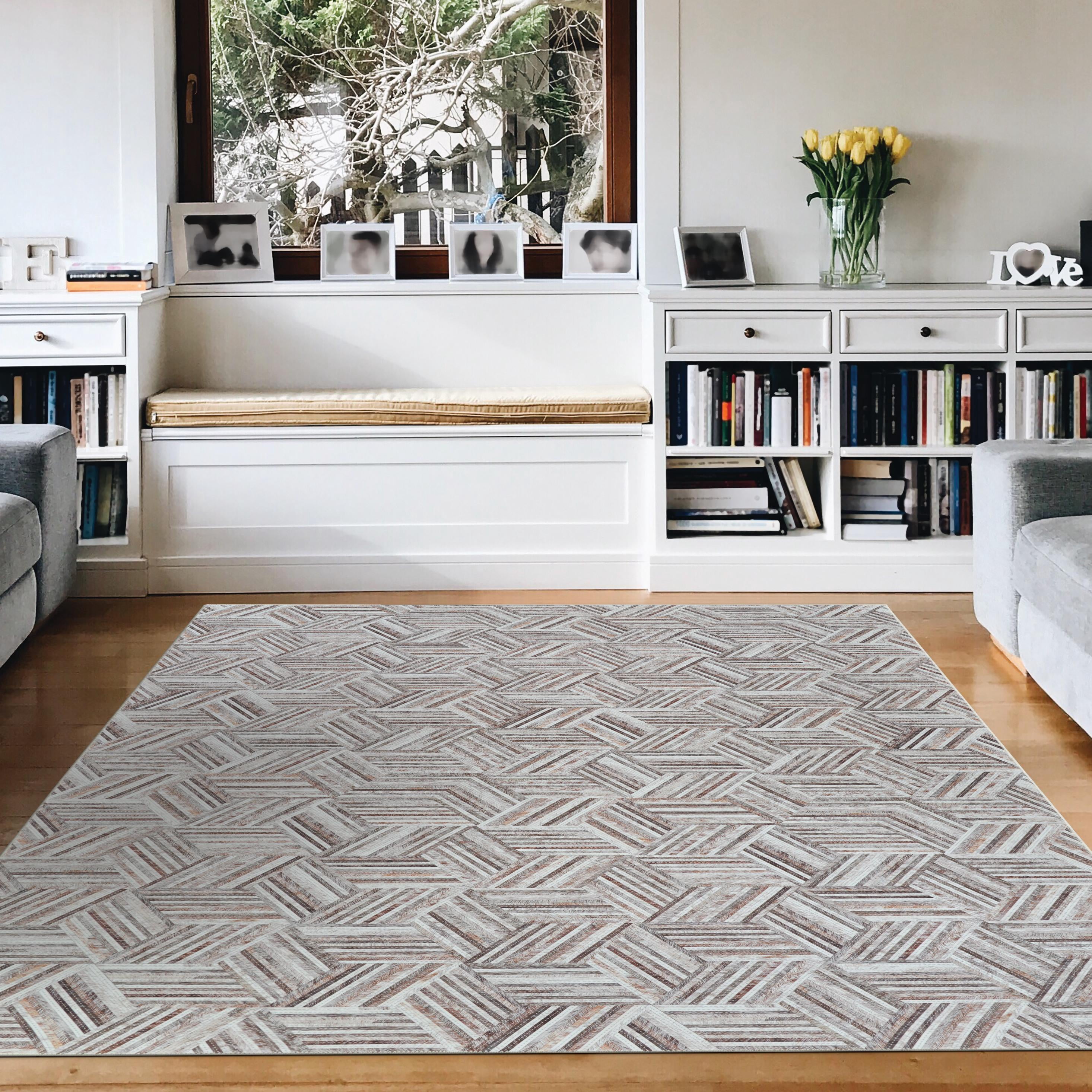 Couristan Prairie Geo Mosaic Grey-Blush Area Rug, 2'3" x 7'10" Runner