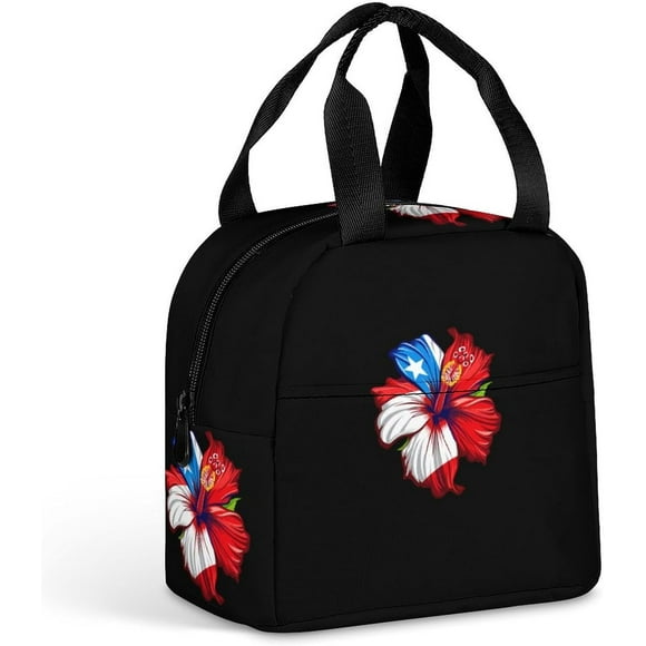 PR State Culture Roots Amapola Boricua Flag Hibiscus Lunch Bag Insulated Lunch Box Reusable Lunch Tote Bag Cooler Cooling Tote for Travel Work