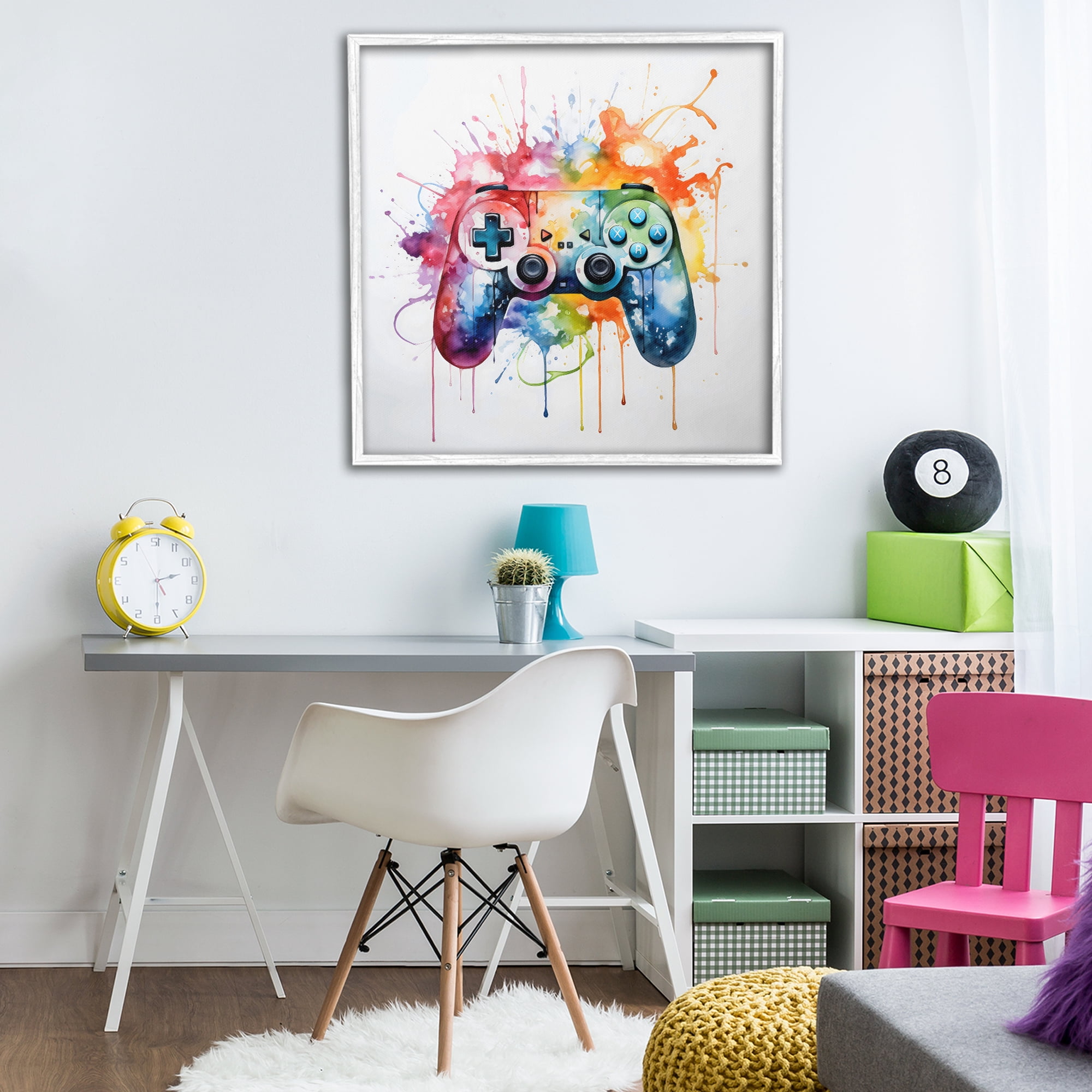 Stupell Industries Colors of Gaming Splatter White Framed Giclee Art, design by Creative Studio