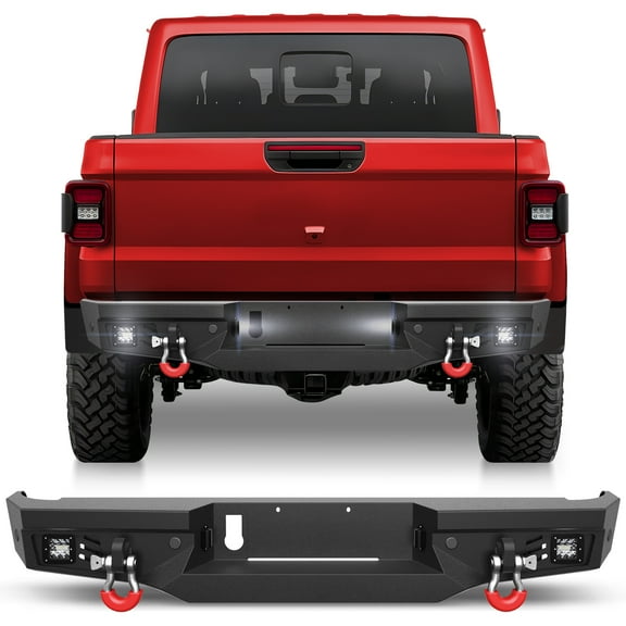 POFENZE Rear Bumper for Jeep Gladiator JT 2020-2025 Black Bumper with LED Lights D-Rings