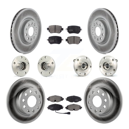 Transit Auto Front Rear Hub Bearings Assembly Coated Disc Brake Rotors and Semi-Metallic Pads Kit (10Pc) for Car 2021 Volkswagen Passat S R-Line SE - Left Right Side (Driver Passenger) KBB-125990