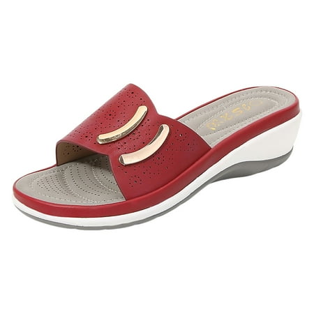 

Ediodpoh Women Shoes Thick Sole Wedge Flip Flops Fashionable Bohemian Beach Sandals Comfortable Sandals for Women Red 8(40)
