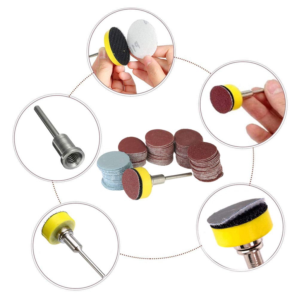 100pcs 1 Inch/25mm Sanding Discs Pad Sander Disk Kit with 1/8” Shank Abrasive Polish Pad Plate for Dremel Rotary Tool, 100/180/240/1500/3000 Grit Paper