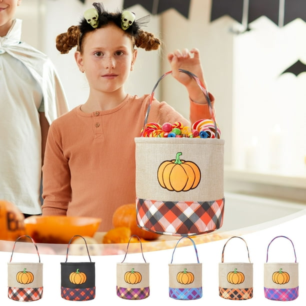 Cesta de Almacenamiento de Lino Sintético con Diseño de Calabaza Fantasma de Halloween Bordada, Ideal para Centros Comerciales, Decoración Interior y Exterior.